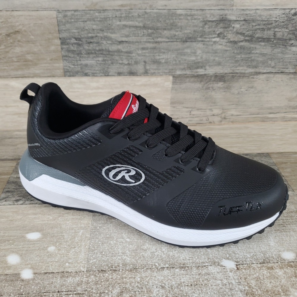 Rawlings League Turf Mens Shoes 7 D Black White‎ Leather Lace-Up Baseball Cleats